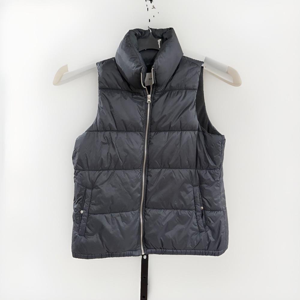 Old Navy Puffer Vest Women's Medium Black Fleece Lined Full Zip High Collar F117